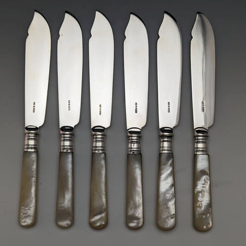 1930年頃 英国ヴィンテージ 白蝶貝ハンドル フィッシュカトラリー12ペアセット 箱入り