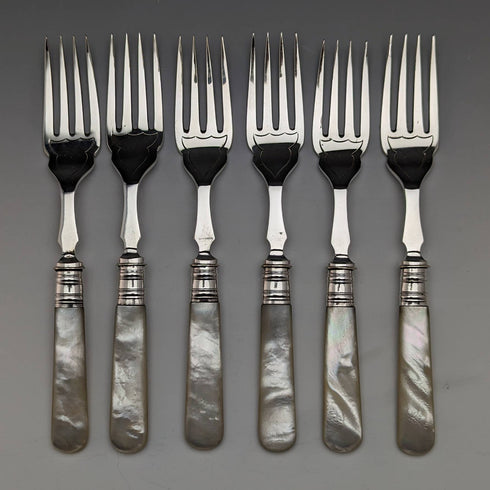 1930年頃 英国ヴィンテージ 白蝶貝ハンドル フィッシュカトラリー12ペアセット 箱入り