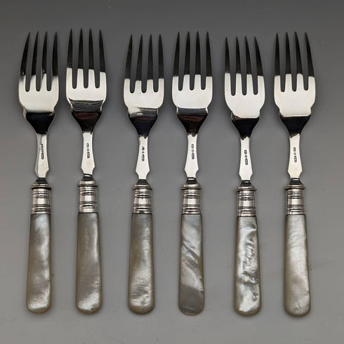 1930年頃 英国ヴィンテージ 白蝶貝ハンドル フィッシュカトラリー12ペアセット 箱入り