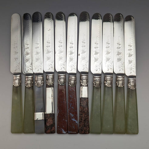 1900年頃 英国ヴィンテージ 天然石ハンドル カトラリー12ペアセット 箱入り Cavendish