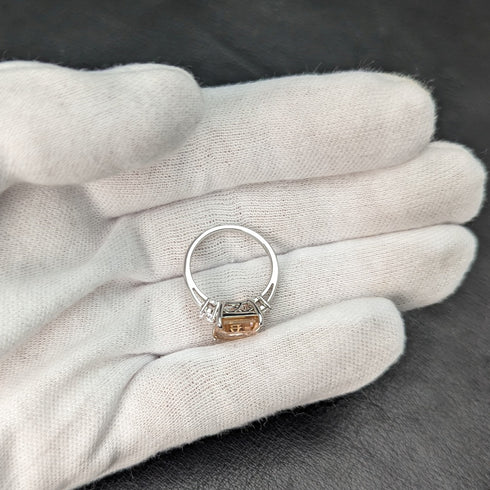 英國復古珠寶桃色立方氧化鋯純銀戒指