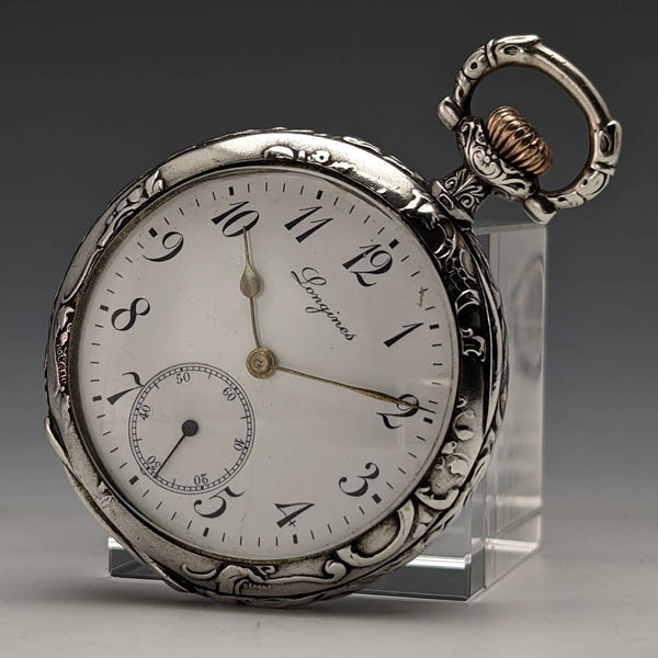 Around 1911 Antique Longines pocket watch Engraved silver side open face Works well