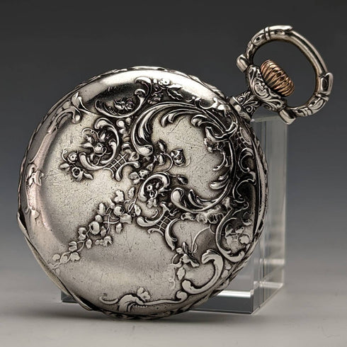 1911年頃 アンティーク ロンジン 懐中時計 彫刻銀側オープンフェース 動作良好