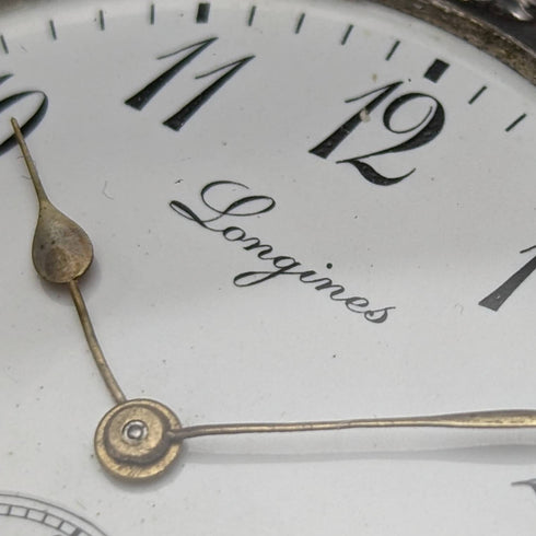 1911年頃 アンティーク ロンジン 懐中時計 彫刻銀側オープンフェース 動作良好