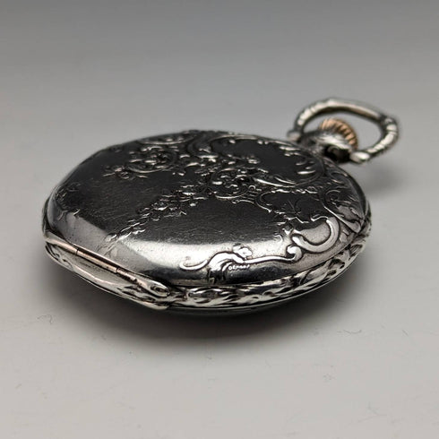 1911年頃 アンティーク ロンジン 懐中時計 彫刻銀側オープンフェース 動作良好