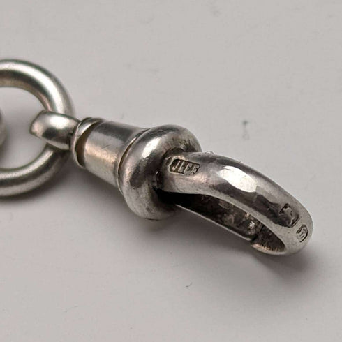 Alrededor de 1900, cadena Albert de plata esterlina antigua británica, extra gruesa de 65 g, con dije de ámbar