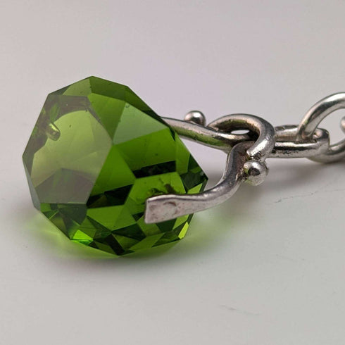 Around 1920 British Antique Sterling Silver Albert Chain 46g Greenstone Rotating Fob