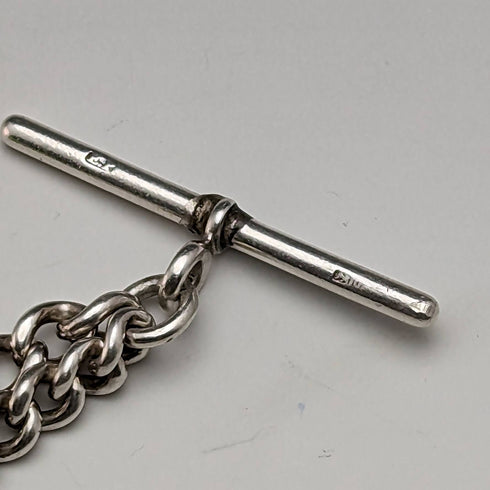 1920 年左右英國古董純銀阿爾伯特鏈 46 克綠石旋轉鑰匙扣