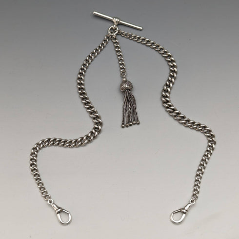 1900 年英國古董純銀雙艾伯特鏈 34 克流蘇飾扣