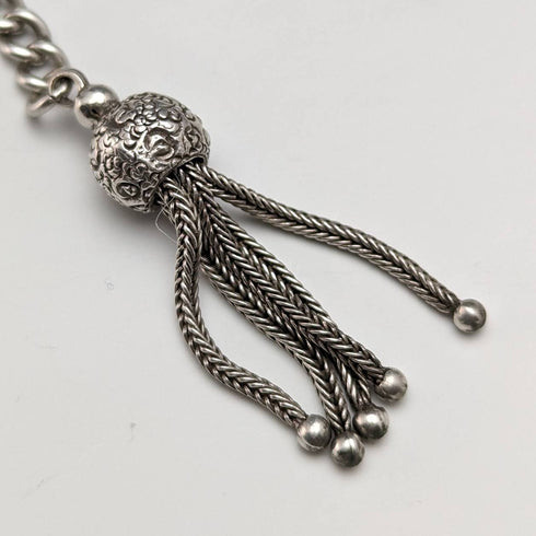 1900 年英國古董純銀雙艾伯特鏈 34 克流蘇飾扣