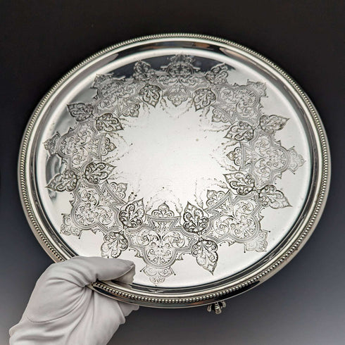 British Antique Silver Plated Salva Diameter 30cm Kerr and Phillips