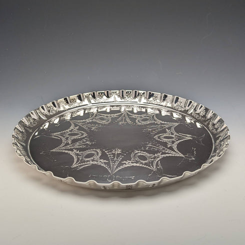 1891 年英國古董鍍銀托盤直徑 30 厘米沃克和霍爾