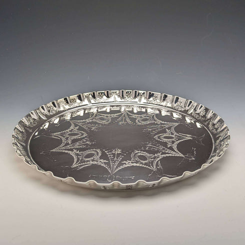 1891 British Antique Silver Plated Tray Diameter 30cm Walker and Hall