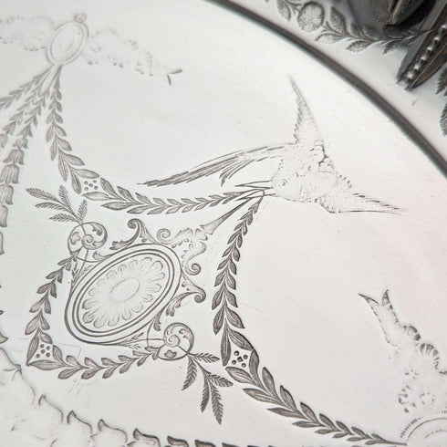 1891 British Antique Silver Plated Tray Diameter 30cm Walker and Hall