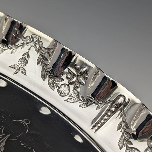 1891 年英國古董鍍銀托盤直徑 30 厘米沃克和霍爾