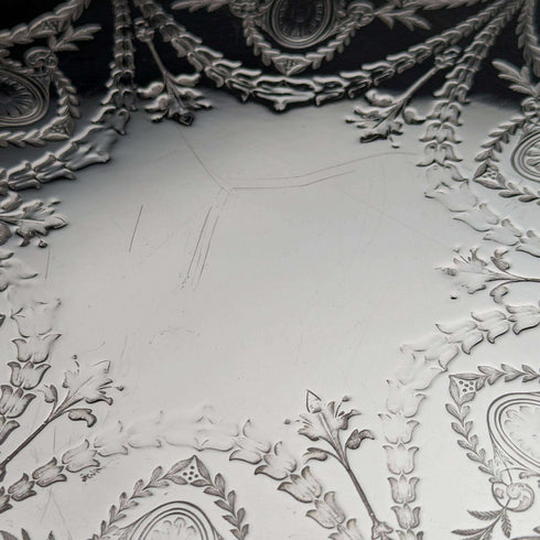 1891 British Antique Silver Plated Tray Diameter 30cm Walker and Hall