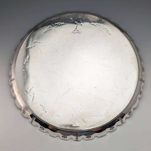1891 British Antique Silver Plated Tray Diameter 30cm Walker and Hall