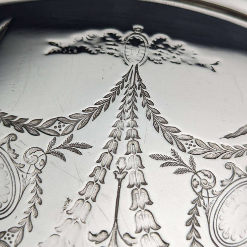 1891 British Antique Silver Plated Tray Diameter 30cm Walker and Hall
