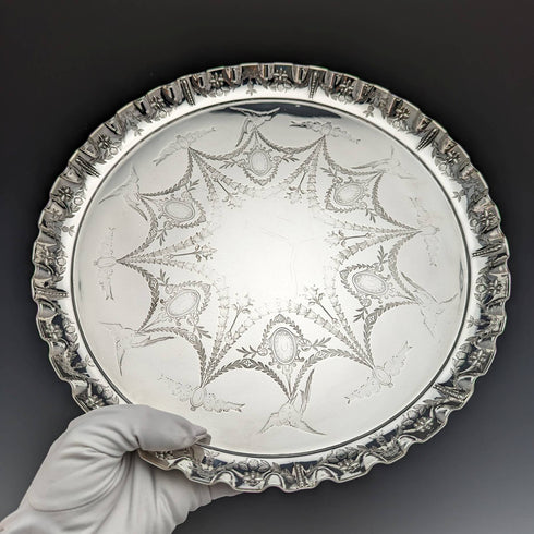 1891 年英國古董鍍銀托盤直徑 30 厘米沃克和霍爾
