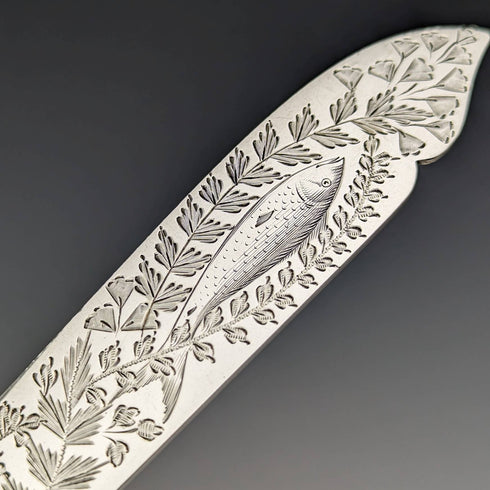 British antique sterling silver handle fish cutlery 5 pair set in cloth case