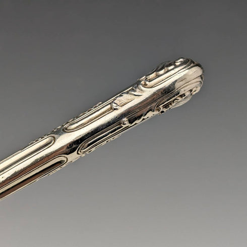 British antique sterling silver handle fish cutlery 5 pair set in cloth case