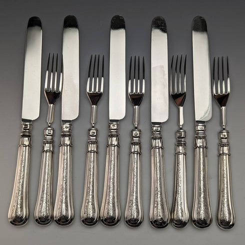 1833 British Antique Sterling Silver Dessert Cutlery 5 Pair Set Total 383g Trayed Thomas Samson