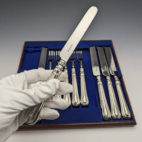 1833 British Antique Sterling Silver Dessert Cutlery 5 Pair Set Total 383g Trayed Thomas Samson