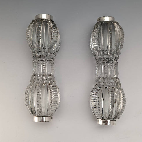 1903年 英国アンティーク カットガラス製 ナイフレストペア 純銀装飾 J Gilbert