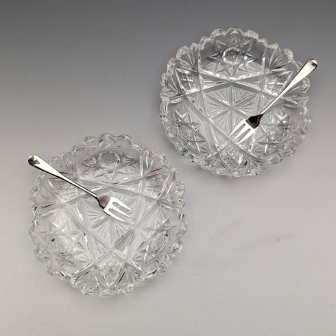 1927 年英國復古切割玻璃碟一對純銀叉子套裝 CW Fletcher & Sons 盒裝