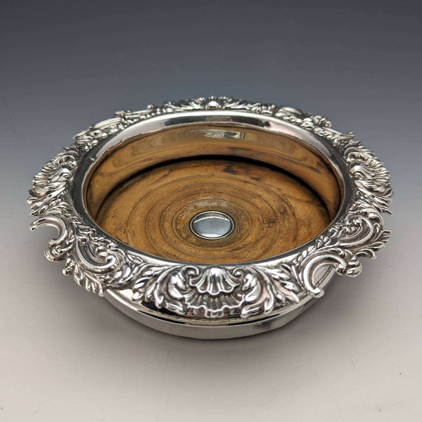 British antique silver plate bottle coaster
