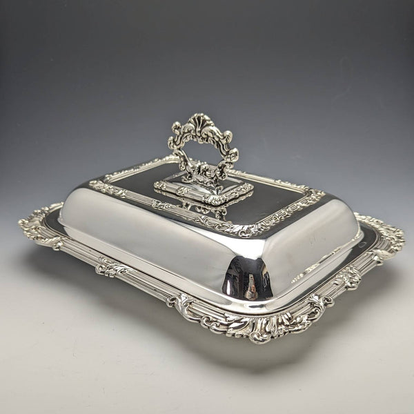 British Antique Silver Plate Square Entree Dish