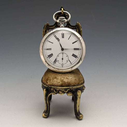 1920s Brass Chair Pocket Watch Holder Brown Seat