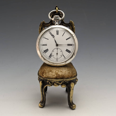 1920年代 真鍮製 椅子型 懐中時計ホルダー ブラウンシート