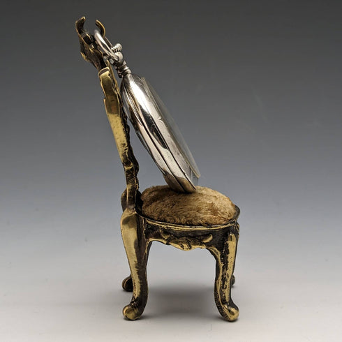 1920年代 真鍮製 椅子型 懐中時計ホルダー ブラウンシート