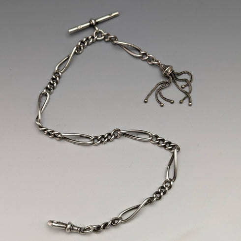 1900 年左右英國古董純銀阿爾伯特鏈 30 克花式流蘇飾扣