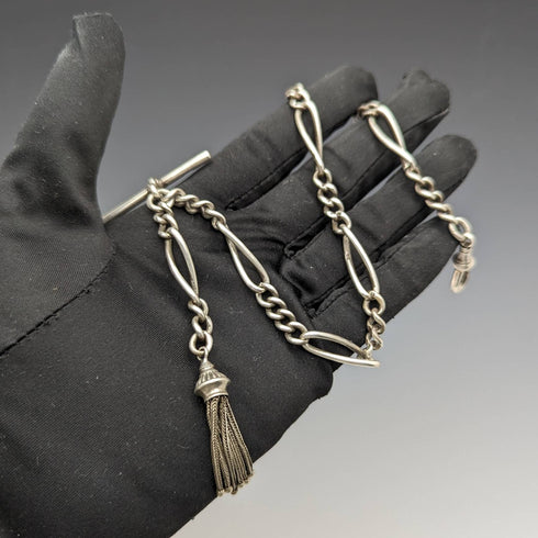 1900 年左右英國古董純銀阿爾伯特鏈 30 克花式流蘇飾扣