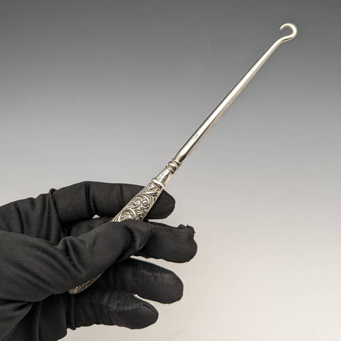 1898年 英国アンティーク 純銀ハンドル ボタンフック Henrry Williamson