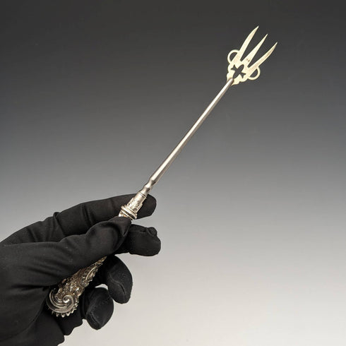 1889 British Antique Pure Silver Handle Toasting Fork Adie and Lovekin