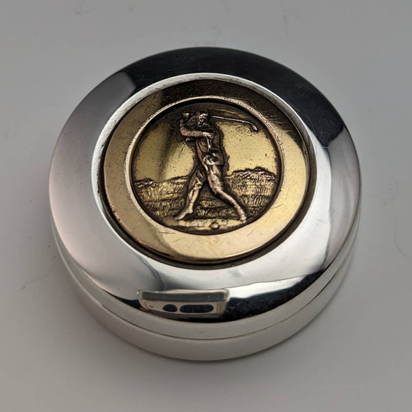 Italian Vintage Sterling Silver Pill Case Golfer Design
