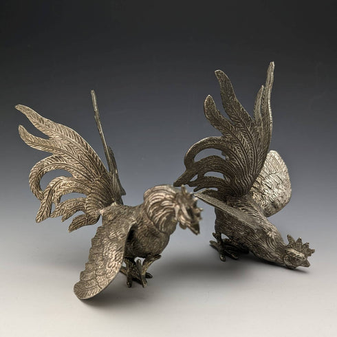 British Vintage Pewter Chicken Figurine Pair