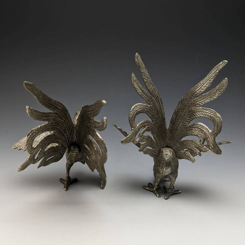 British Vintage Pewter Chicken Figurine Pair
