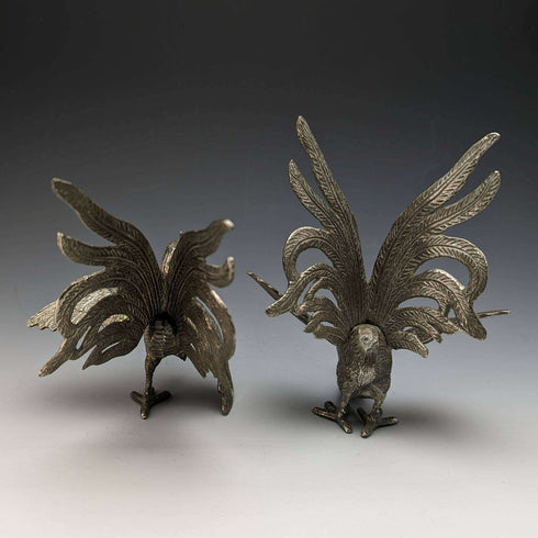 Vintage Pewter Rooster Figurines, Pair