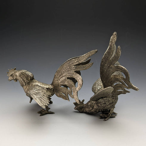 British Vintage Pewter Chicken Figurine Pair