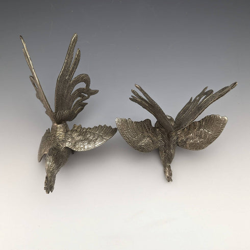 Vintage Pewter Rooster Figurines, Pair