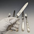 1897 British Antique Sterling Silver Blade White Pearl Shell Handle Cutlery 3 Pair Set J Barraclough