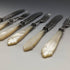 1877 British Antique Pure Silver Blade White Butterfly Shell Handle Fish Cutlery 3 Pairs Set William Hutton