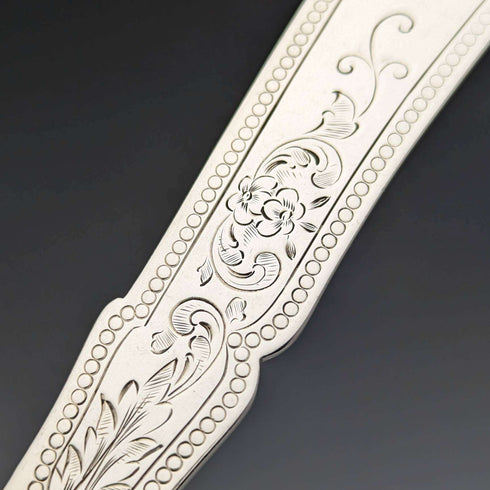1877 British Antique Pure Silver Blade White Butterfly Shell Handle Fish Cutlery 3 Pairs Set William Hutton