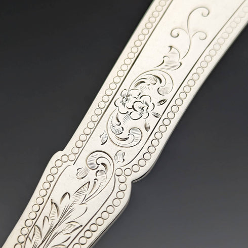 1877 British Antique Pure Silver Blade White Butterfly Shell Handle Fish Cutlery 3 Pairs Set William Hutton