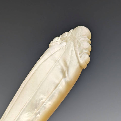 1877 British Antique Pure Silver Blade White Butterfly Shell Handle Fish Cutlery 3 Pairs Set William Hutton