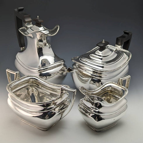 1910s British Antique Silver Plated Teapot Set of 4 Manoah Rhodes